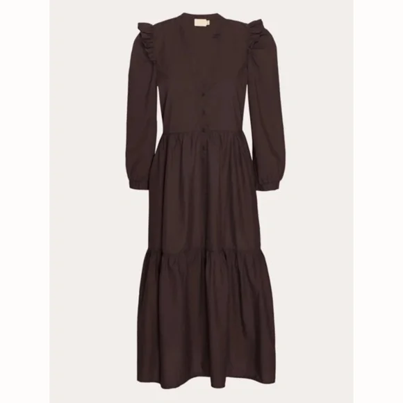 Nation LTD Dalia Victorian Midi Dress in Swashbuckle Brown - Picture 8 of 8